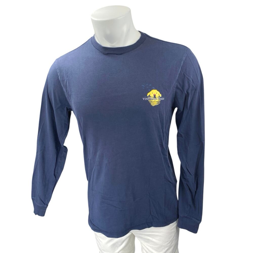 Vineyard Vines Men's Blue Dog Graphic Print Long Sleeve T Shirt Tee Top Size S
